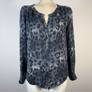 Babaton Silk Animal Print Button Down Long Sleeve Top S